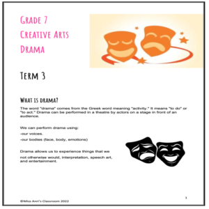 Grade 7 Creative Arts (Performing Arts) term 3 workbook • Teacha!