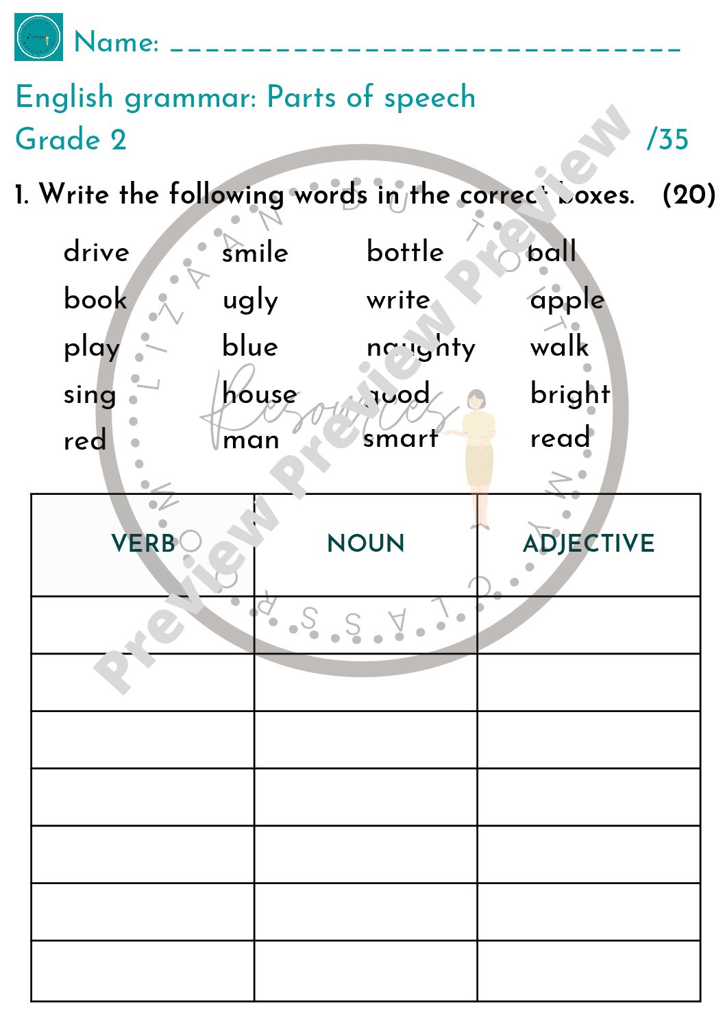 worksheet on parts of speech for class 8 with answers