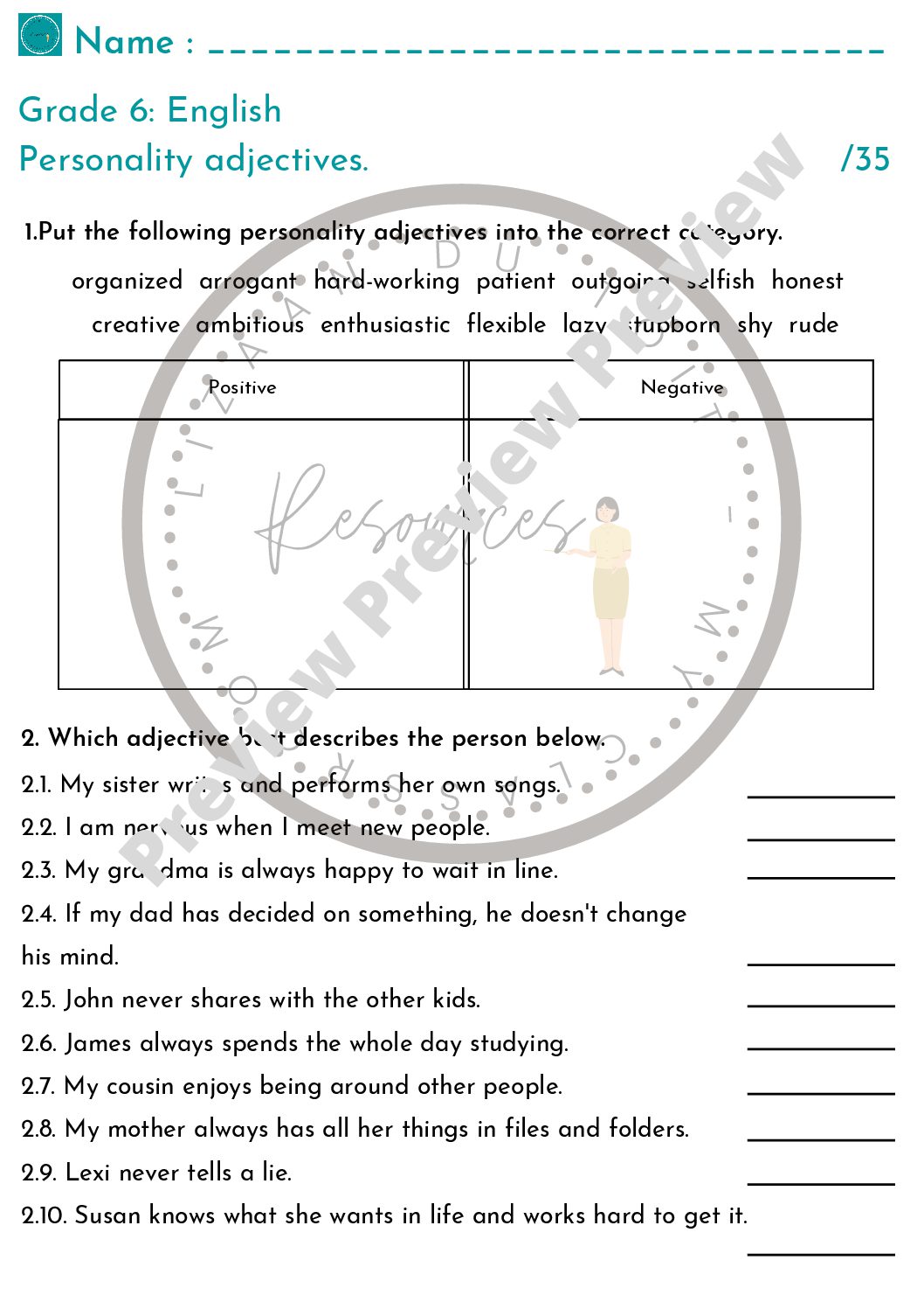 adjectives-of-personality-worksheet
