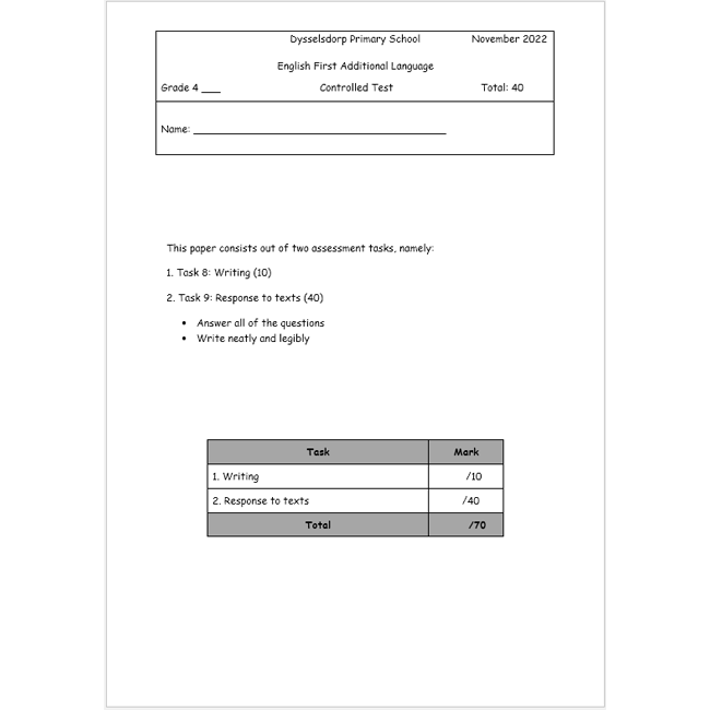 English First Additional Language Controlled Test Term 4 2022 • Teacha 7387