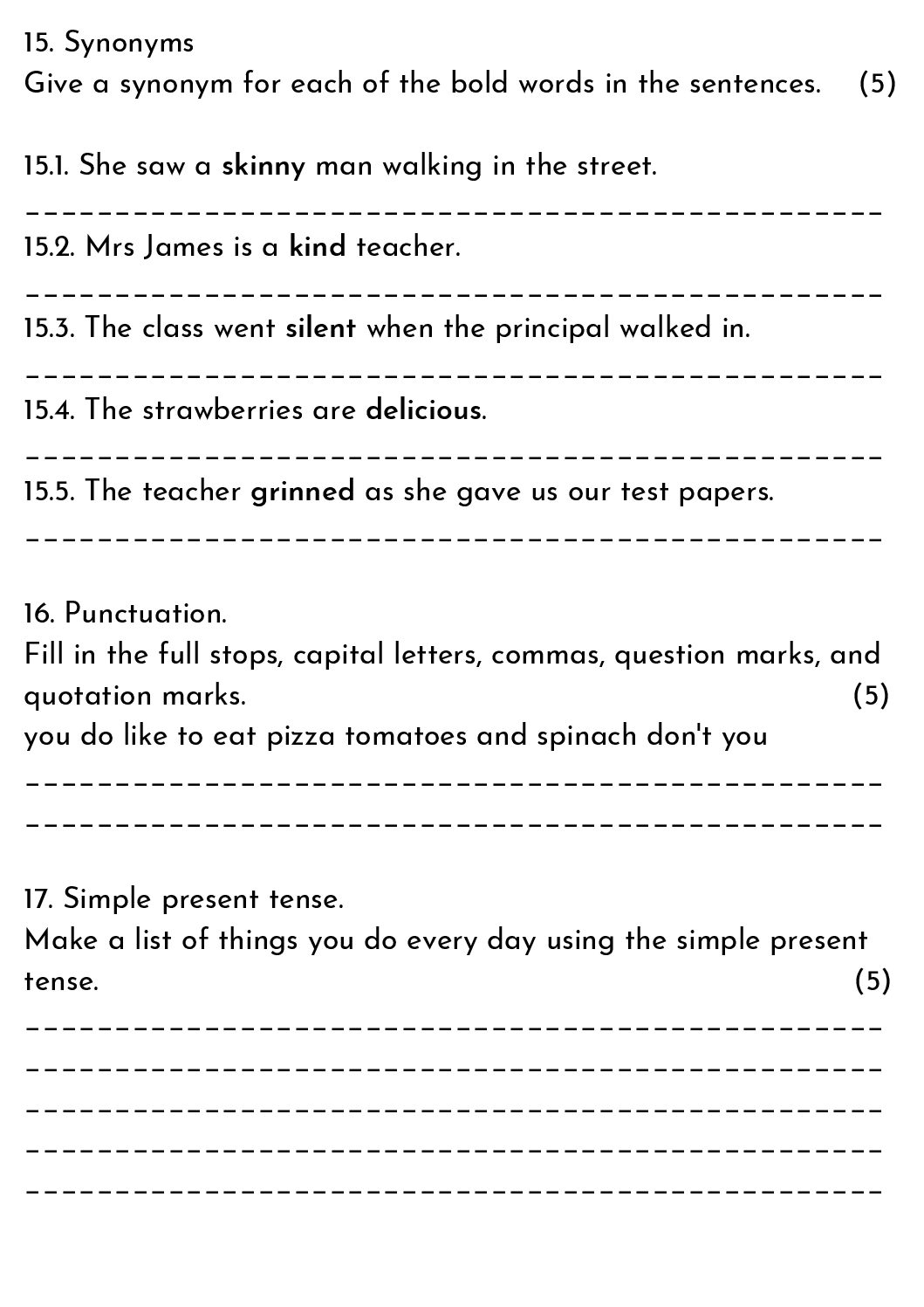 Grade 5 English Yearly Revision Assignment 20 10 1 Pdf 