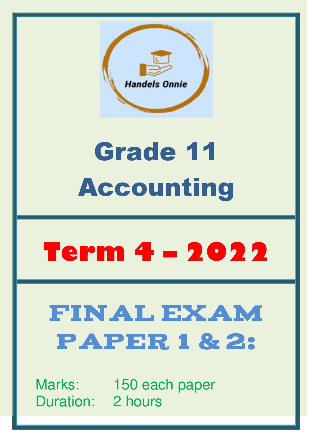 Gr11 Accounting Exam P1 2 Nov 2022 Teacha 