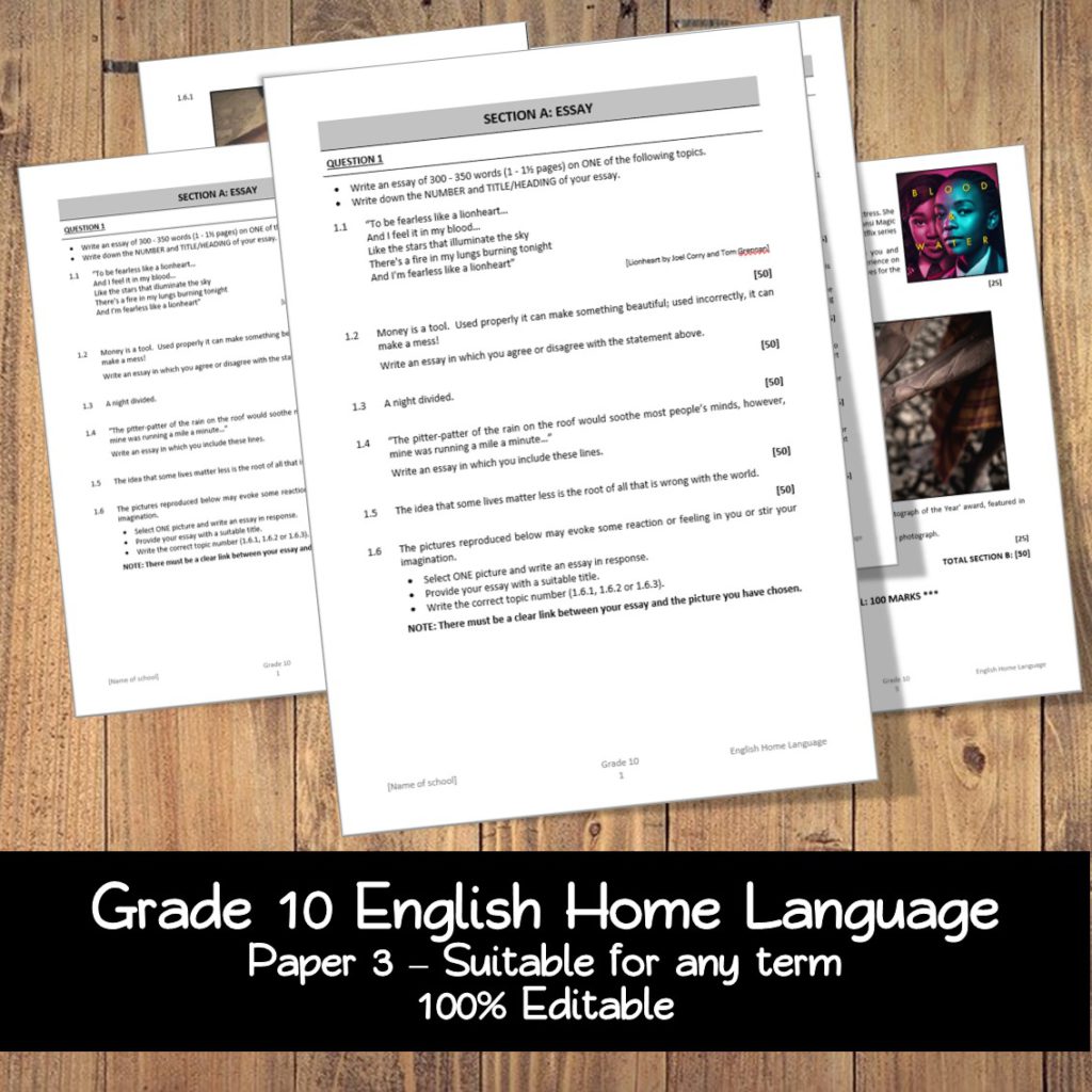 Grade 10 English Home Language Paper 3 With Rubrics • Teacha!