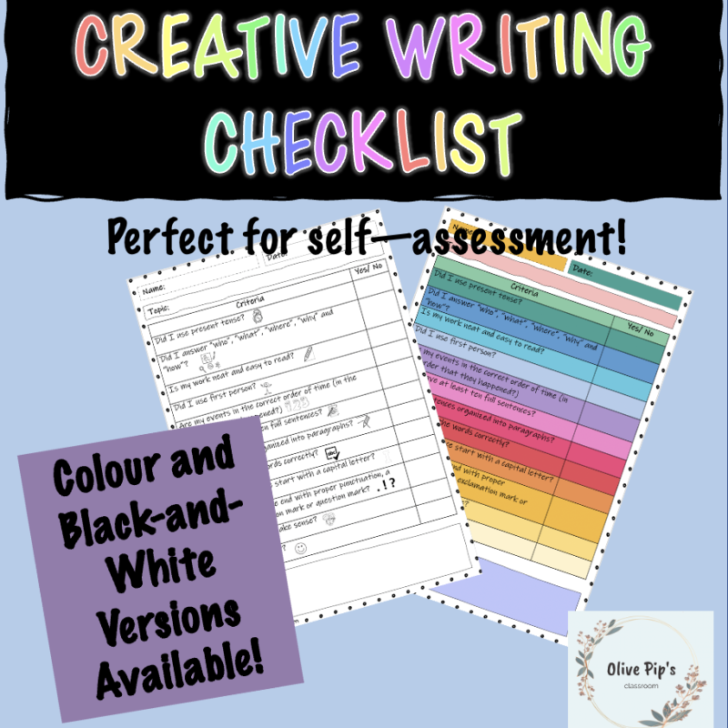 grade 9 creative writing checklist