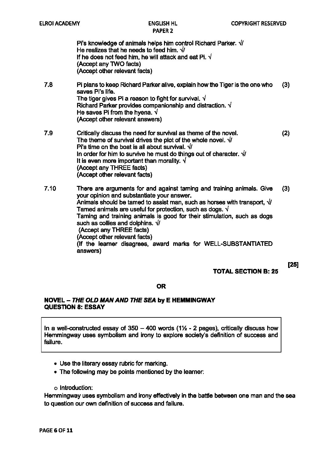 2021 Grade 11 English Home Language Task 7 2 Control Mid year Exam 