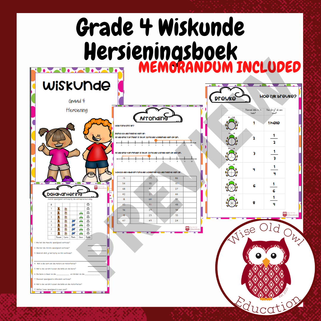 Graad 4 Wiskunde Hersienings Oefenboek Memorandum Ingesluit • Teacha