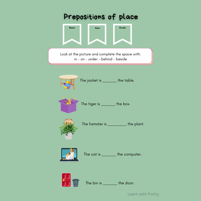 PREPOSITIONS WORKSHEET • Teacha!