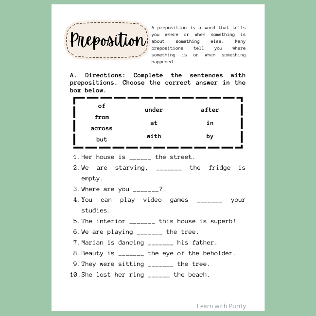 Prepositions Worksheet • Teacha 9742