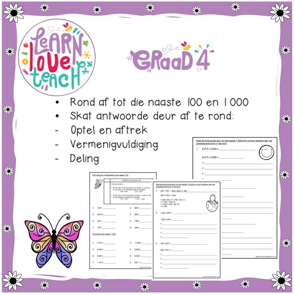 Rond af tot die naaste 100 & 1000 en skat die antwoorde deur af te rond ...