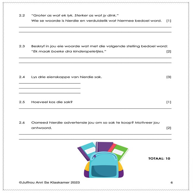 Graad 4 Afrikaans Huistaal Kwartaal 1 Kontroletoets • Teacha!