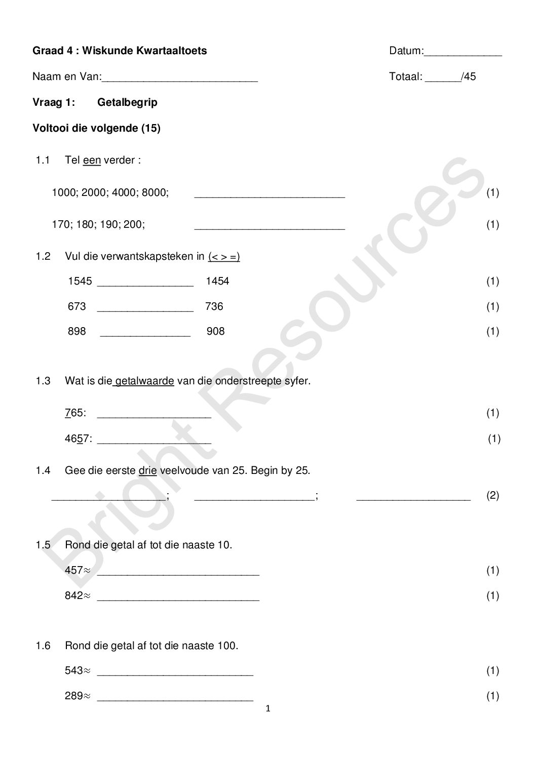 Graad 4 Afrikaans Wiskunde Kwartaal 3 Graad 4 Wiskunde Kwartaal ...