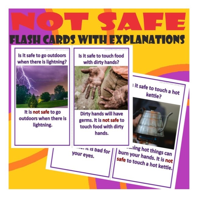 NOT SAFE – FLASH CARDS WITH EXPLANATIONS – ALL REAL IMAGES. • Teacha!