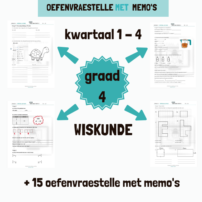 Graad 4 Wiskunde: 15 Oefenvraestelle met Memo’s Kwartaal 1-4 • Teacha!