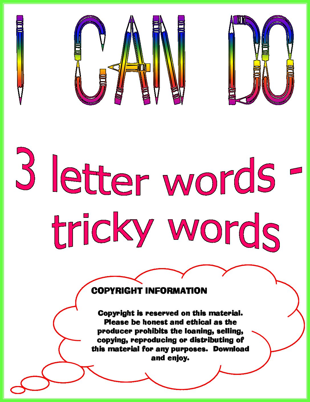 I Can Do 3 Letter Words Tricky Words Teacha 