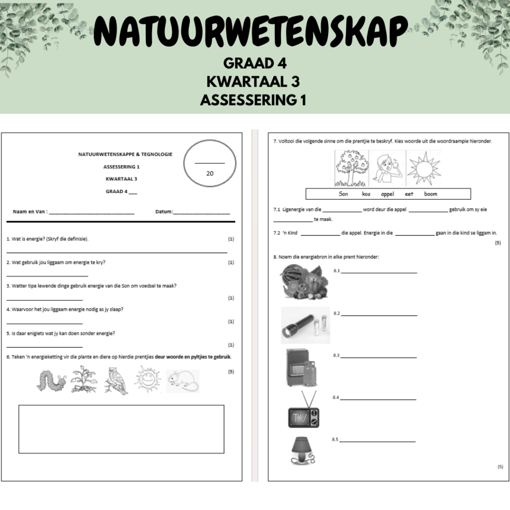 Natuurwetenskap En Tegnologie Graad Kwartaal Assessering Toets