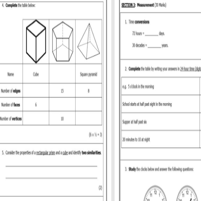 Grade 5 Maths Exam paper 2 • Teacha!