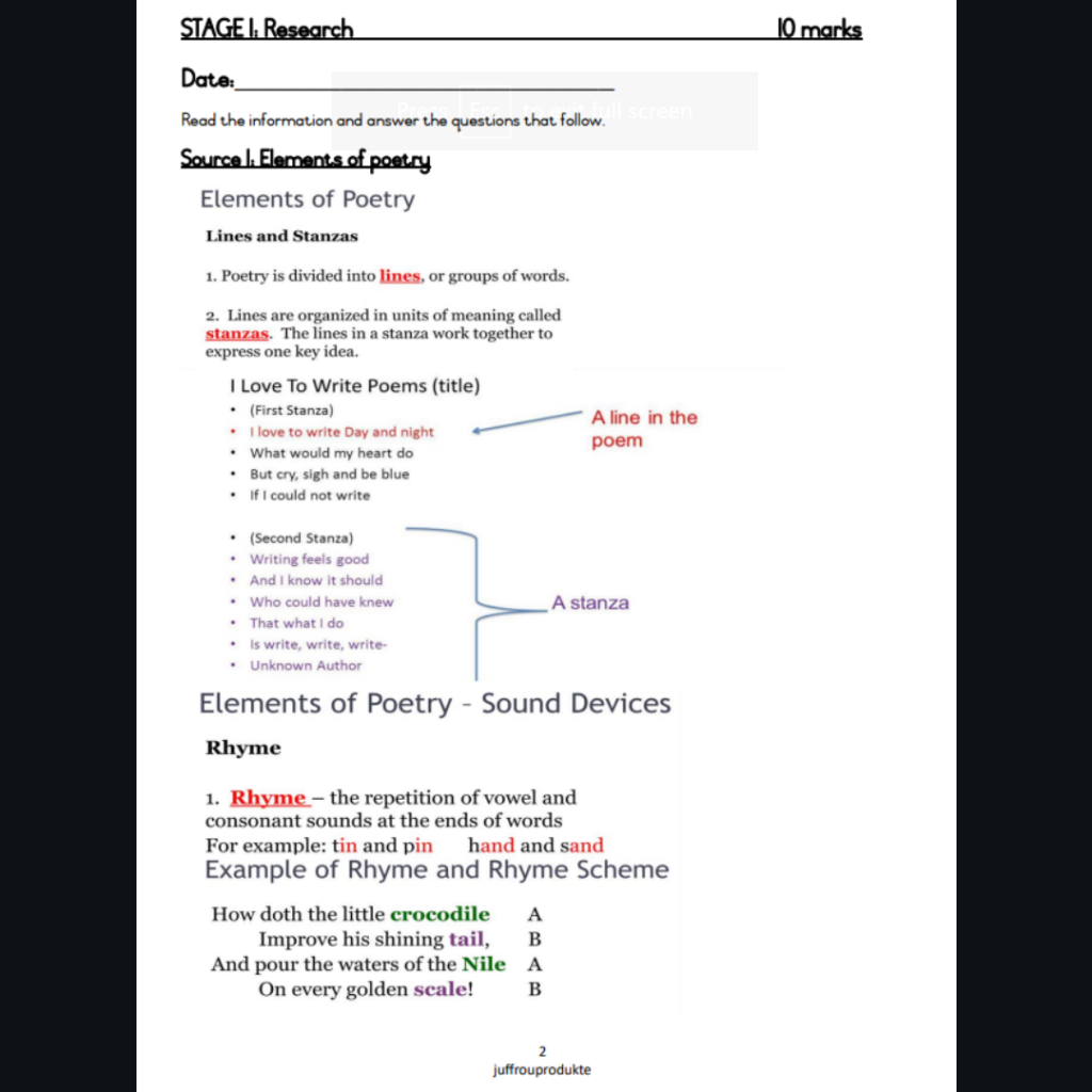 creative writing project grade 8 term 3