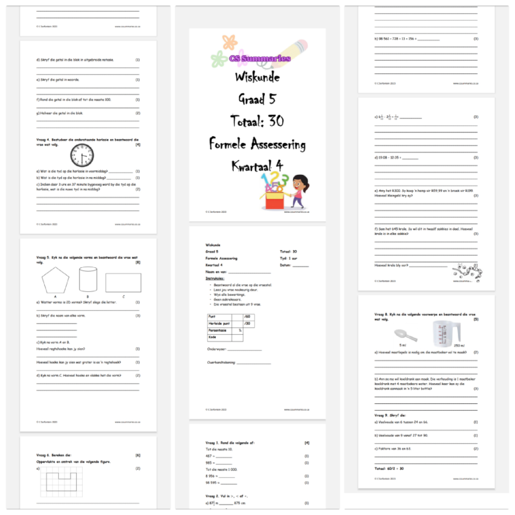 Wiskunde Graad 5 Kwartaal 4 Toets • Teacha