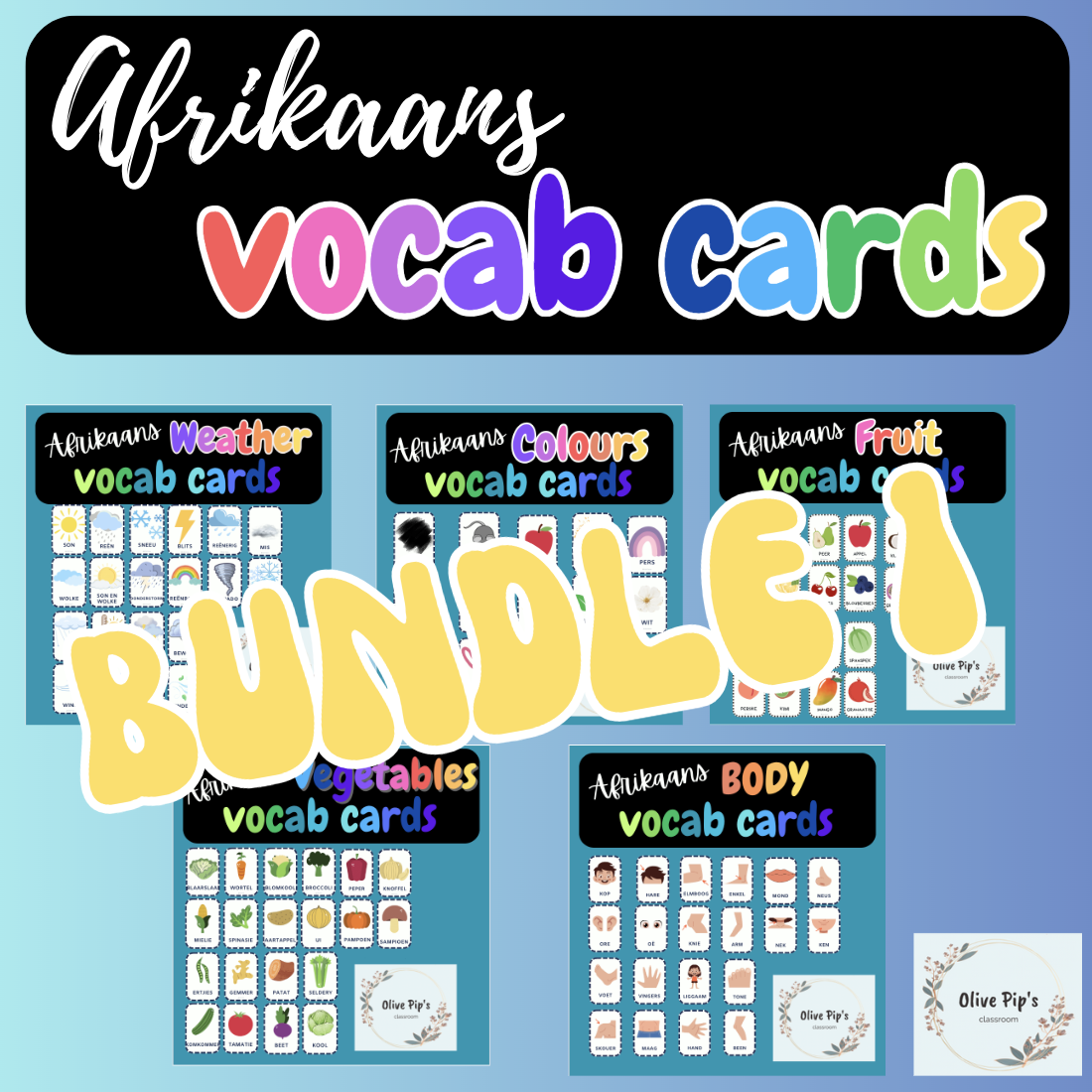 Afrikaans Flashcards Bundle 1 • Teacha!