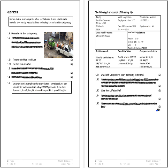 Grade Mathematical Literacy November Exam Memo Paper Teacha