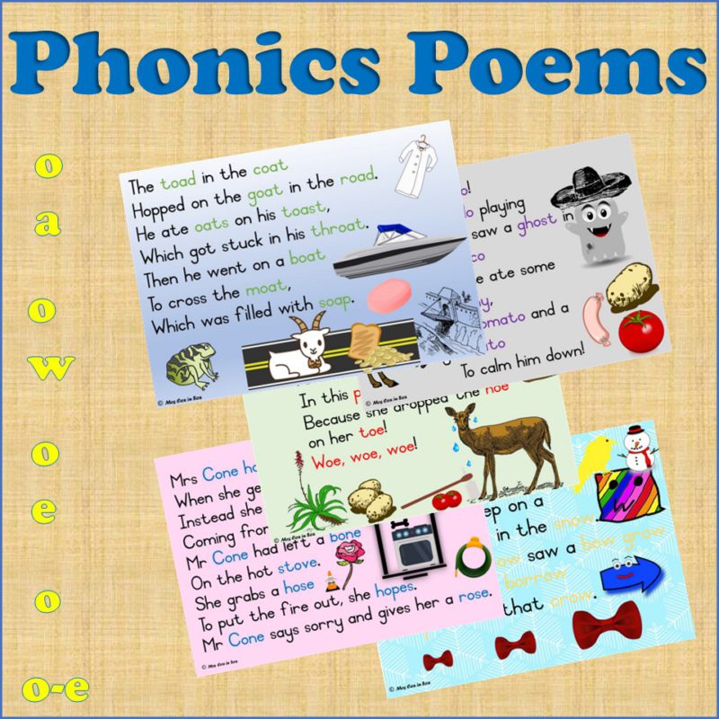 Phonics poem bundle- introducing the o family (o-e, oa, ow, oe, o ...