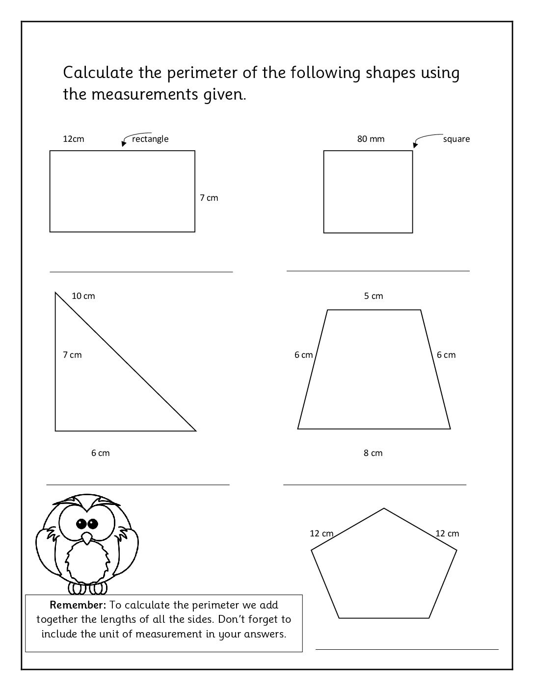 Perimeter worksheet Grade 4 CAPS aligned • Teacha