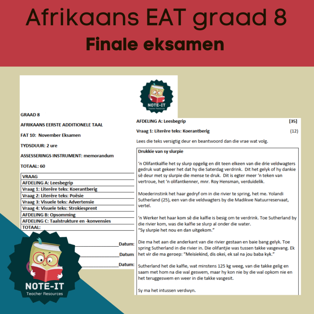 Afrikaans EAT Graad 8: Finale Eksamen • Teacha!