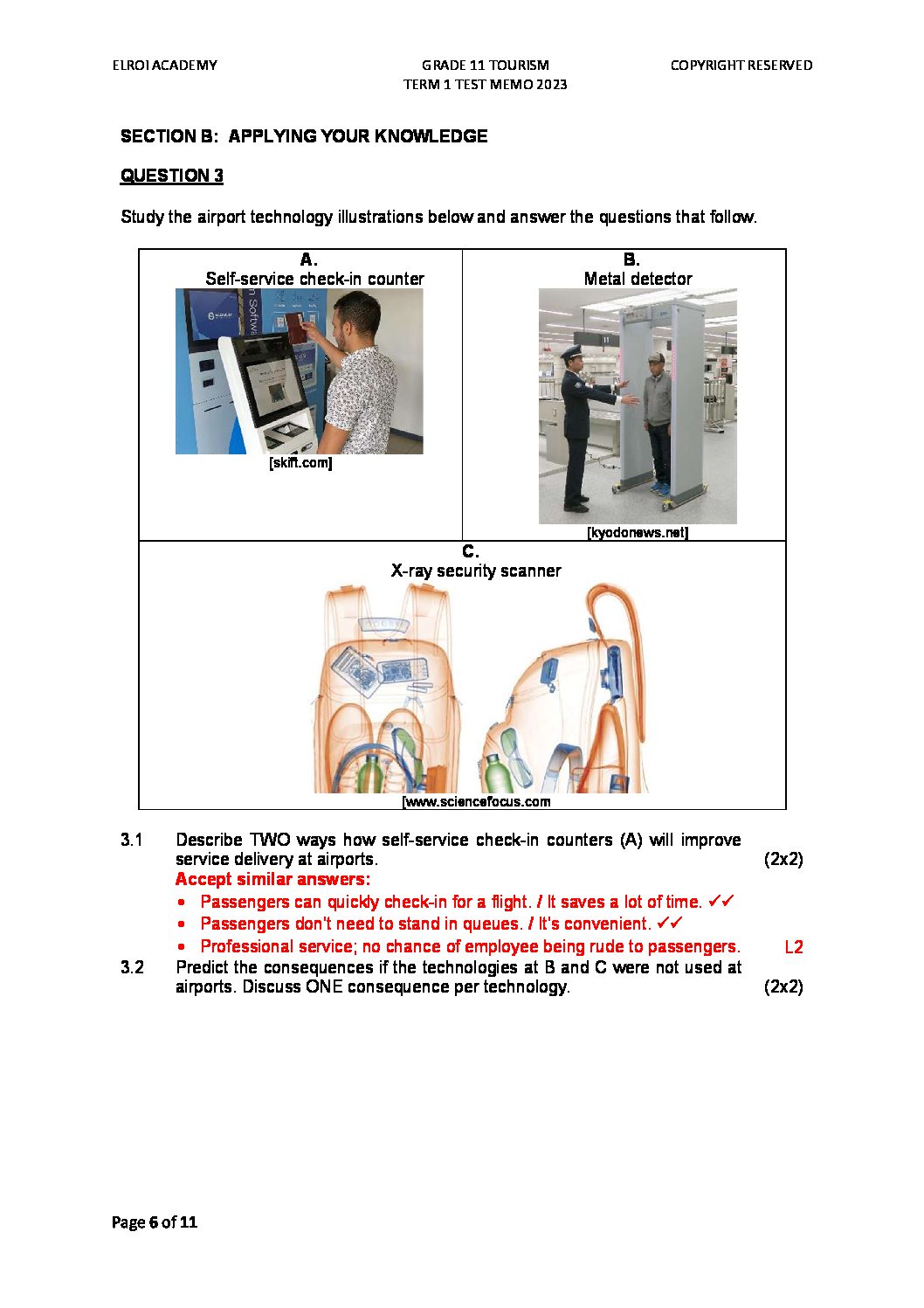 grade 11 tourism control test