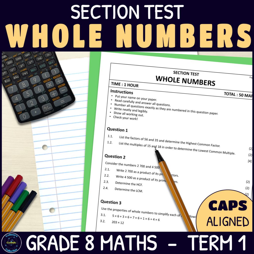 Algebraic Expressions Test – Grade 8 Maths Term 2 Section Test 1 CAPS ...