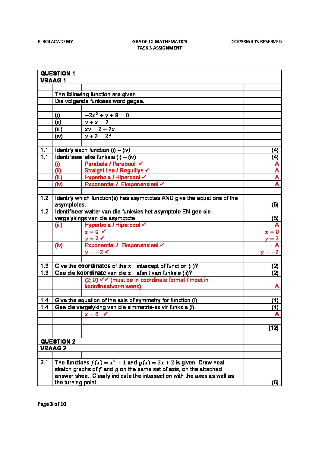 mathematics grade 10 assignment 2023