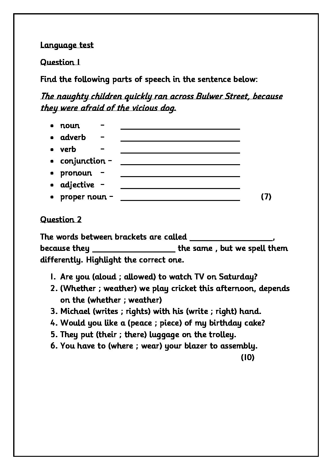English Language Test Grade 4 • Teacha 1243