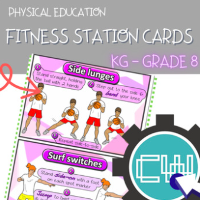 36 PE Fitness Circuit Station Cards Kindergarten Elementary