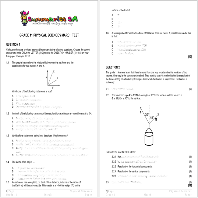 Grade 11 Physical Science (PS) March Paper and Memo 2024 • Teacha!