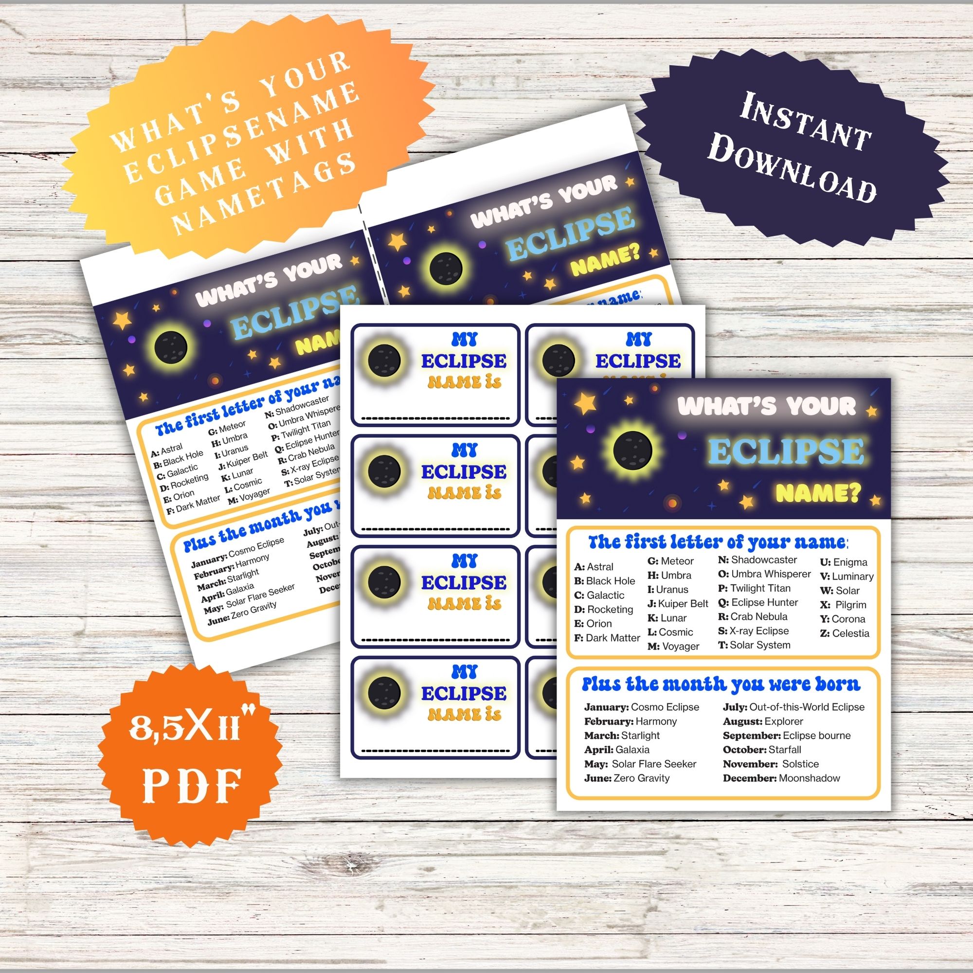 Whats Your Eclipse Name game, Spring Classroom Activity for Kids, Name Sign  Idea • Teacha!