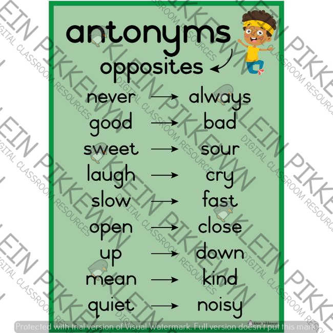 Synonyms and Antonyms (GREEN) • Teacha!