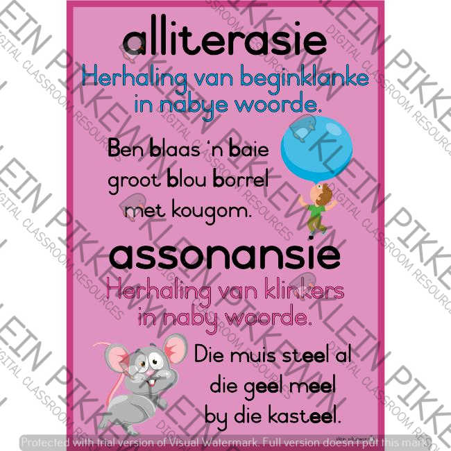 Alliterasie en Assonansie Plakkaat (PIENK) • Teacha!