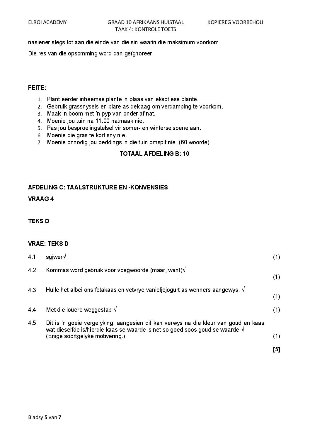 2024 Grade 10 Afrikaans Huistaal Taak 4 Kontole Toets 1 • Teacha!