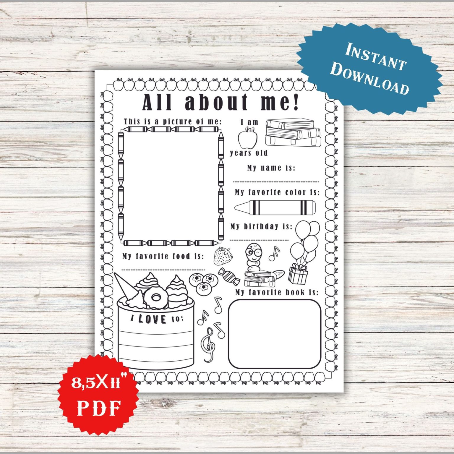 All About Me Worksheet Templates Back to School Classroom coloring ...