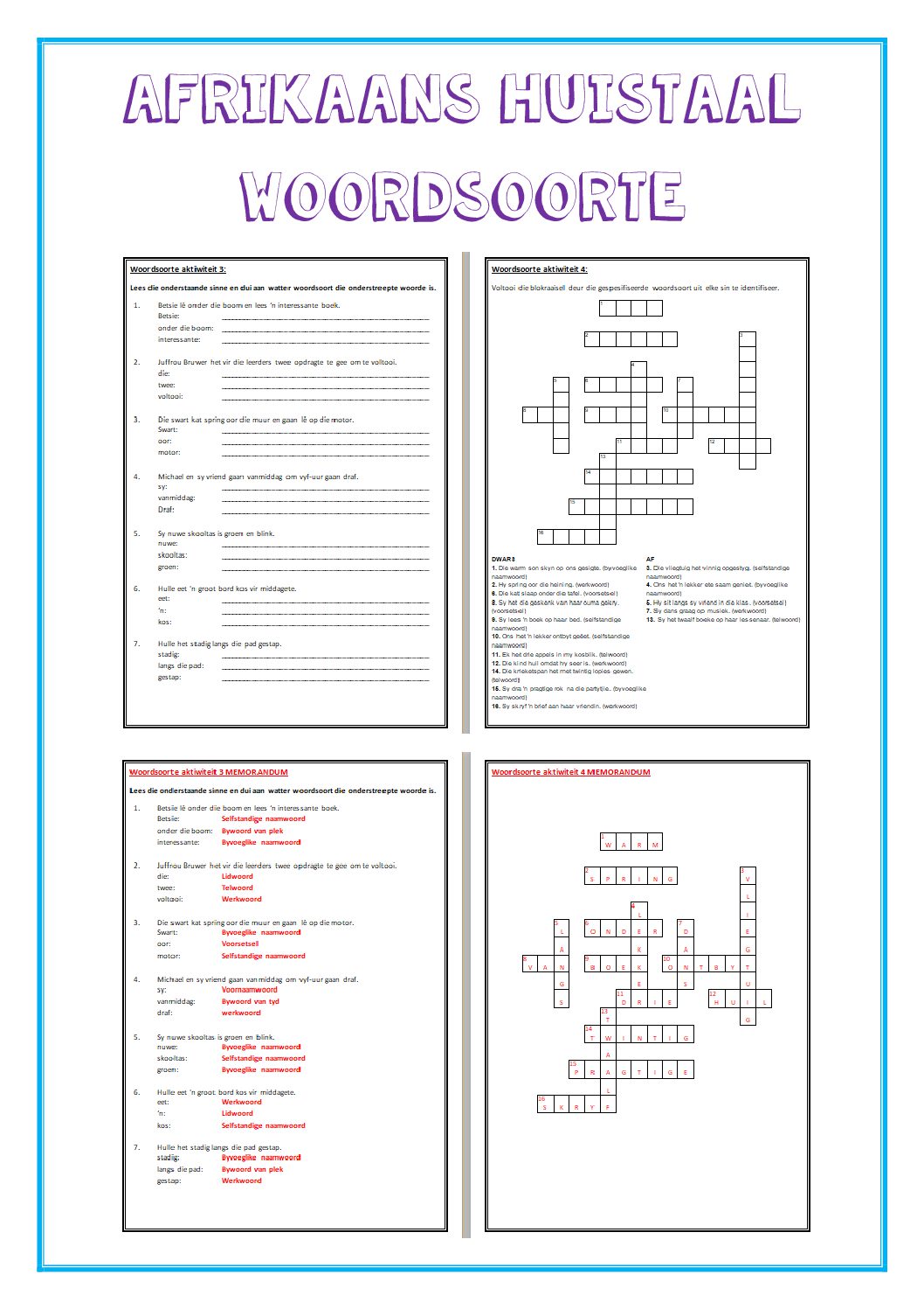 Afrikaans Huistaal – Graad 4 – Woordsoorte • Teacha!