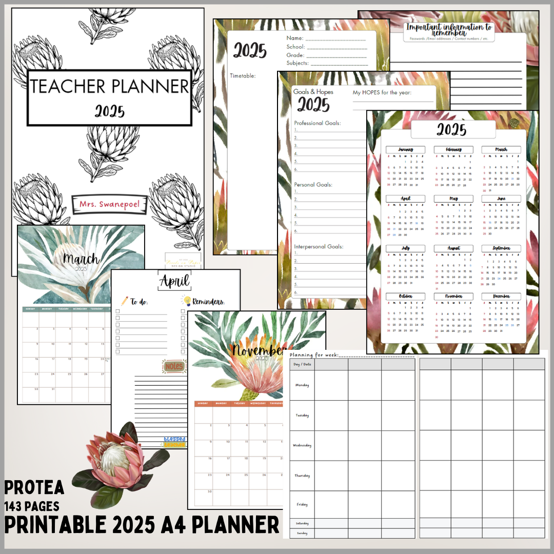 2025 Teacher Calendar and planner Protea • Teacha!