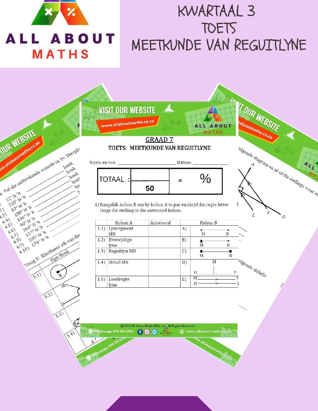 Graad 7 – Meetkunde Toets: Meetkunde van Reguitlyne • Teacha!